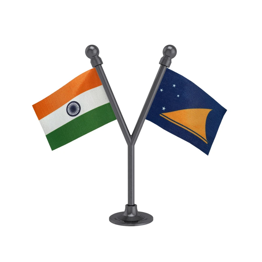 India & Tokelau Dual Car Dashboard Flag of 2in x 3in With A Plastic Base