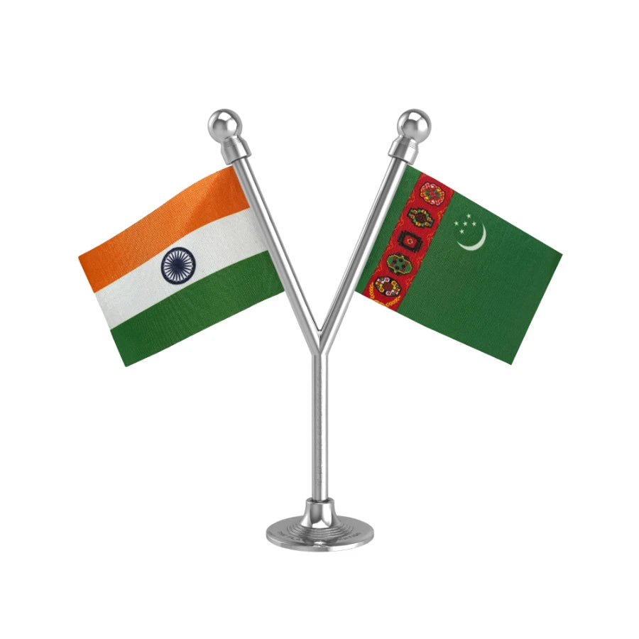 India & Turkmenistan Dual Car Dashboard Flag of 2in x 3in With A Plastic Base