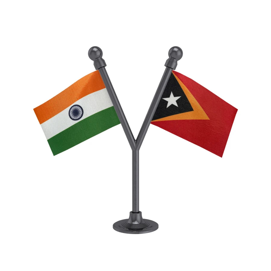 India & Timor Leste Dual Car Dashboard Flag of 2in x 3in With A Plastic Base
