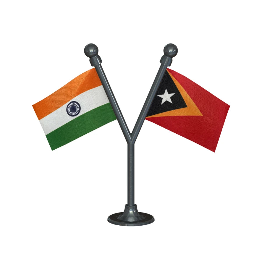 India & Timor Leste Dual Car Dashboard Flag of 2in x 3in With A Plastic Base