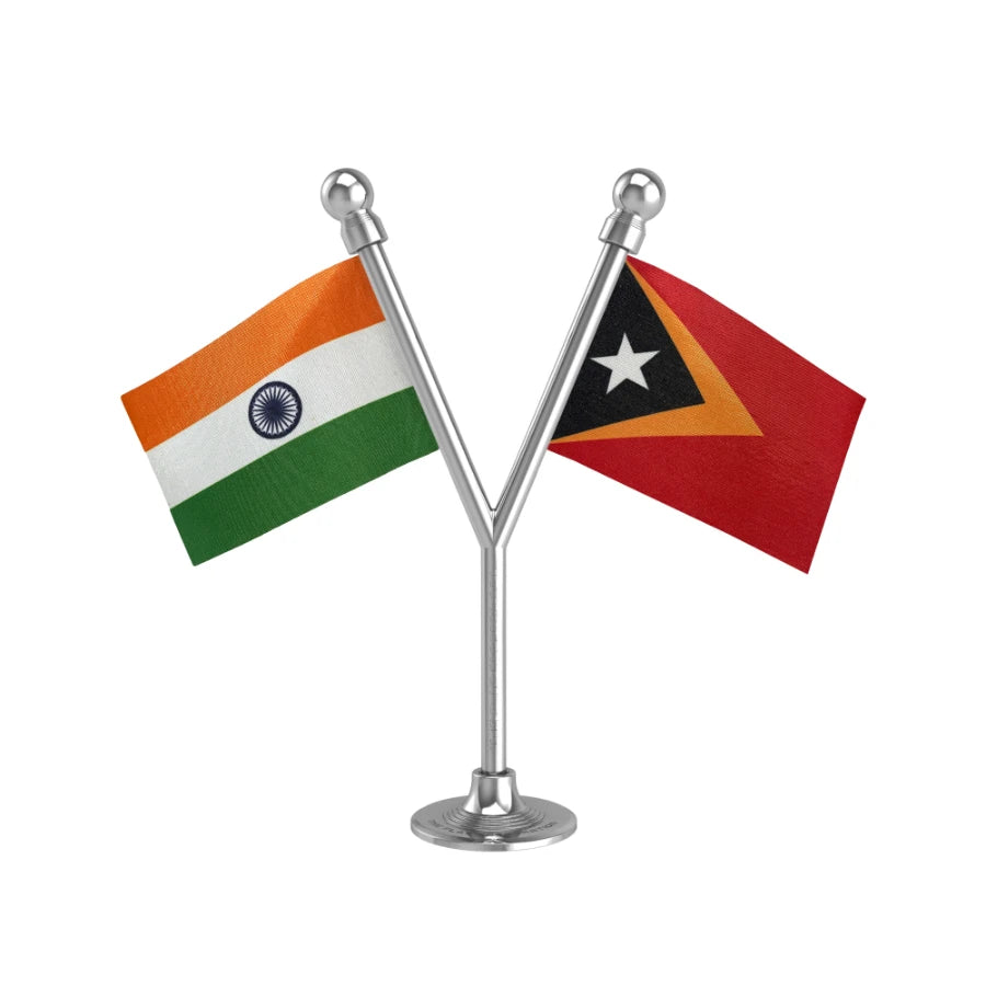 India & Timor Leste Dual Car Dashboard Flag of 2in x 3in With A Plastic Base