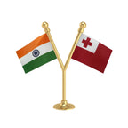 India & Tonga Dual Car Dashboard Flag of 2in x 3in With A Plastic Base
