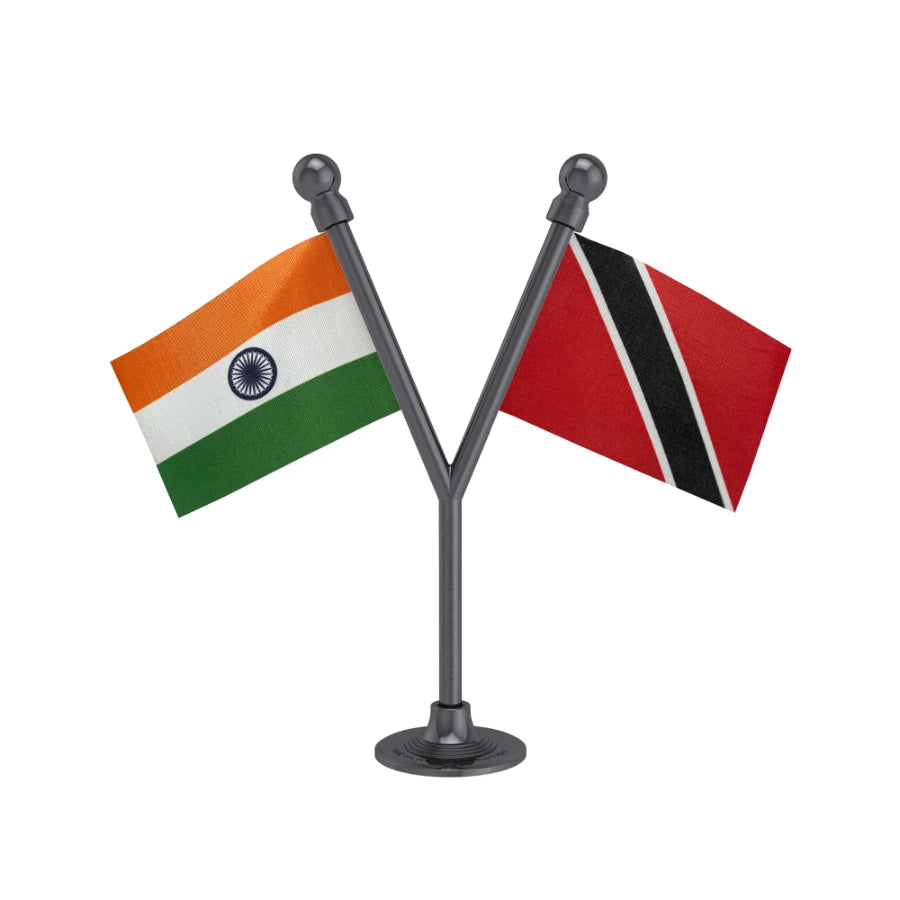India & Trinidad & Tobago Dual Car Dashboard Flag of 2in x 3in With A Plastic Base
