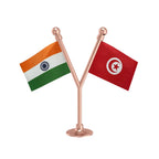 India & Tunisia Dual Car Dashboard Flag of 2in x 3in With A Plastic Base