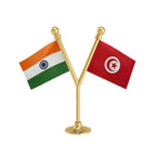 India & Tunisia Dual Car Dashboard Flag of 2in x 3in With A Plastic Base