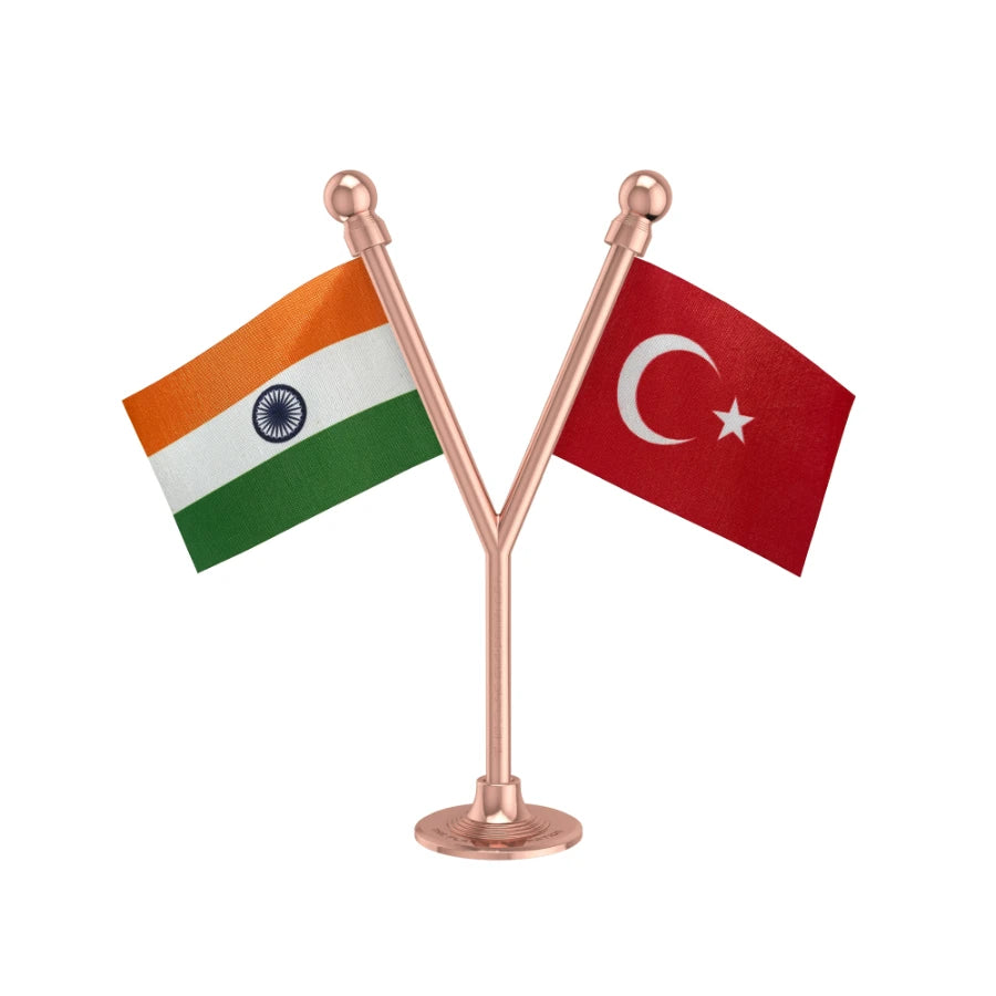 India & Turkey Dual Car Dashboard Flag of 2in x 3in With A Plastic Base