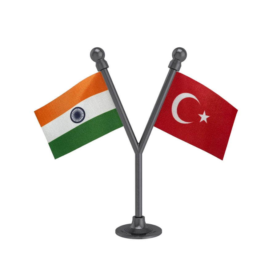 India & Turkey Dual Car Dashboard Flag of 2in x 3in With A Plastic Base