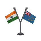 India & Tuvalu Dual Car Dashboard Flag of 2in x 3in With A Plastic Base