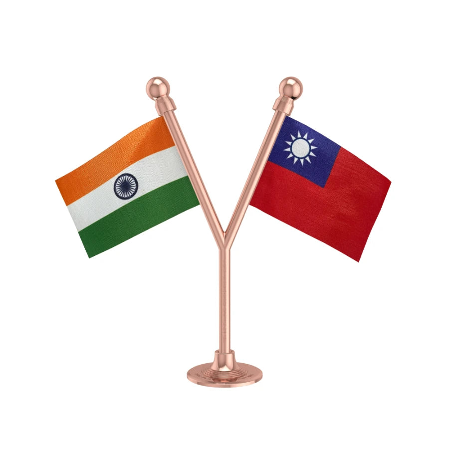 India & Taiwan Dual Car Dashboard Flag of 2in x 3in With A Plastic Base