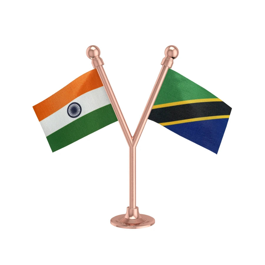 India & Tanzania Dual Car Dashboard Flag of 2in x 3in With A Plastic Base