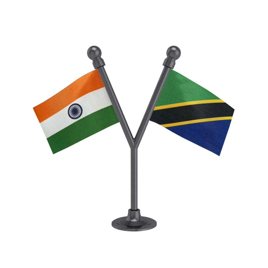 India & Tanzania Dual Car Dashboard Flag of 2in x 3in With A Plastic Base