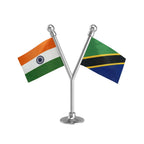 India & Tanzania Dual Car Dashboard Flag of 2in x 3in With A Plastic Base