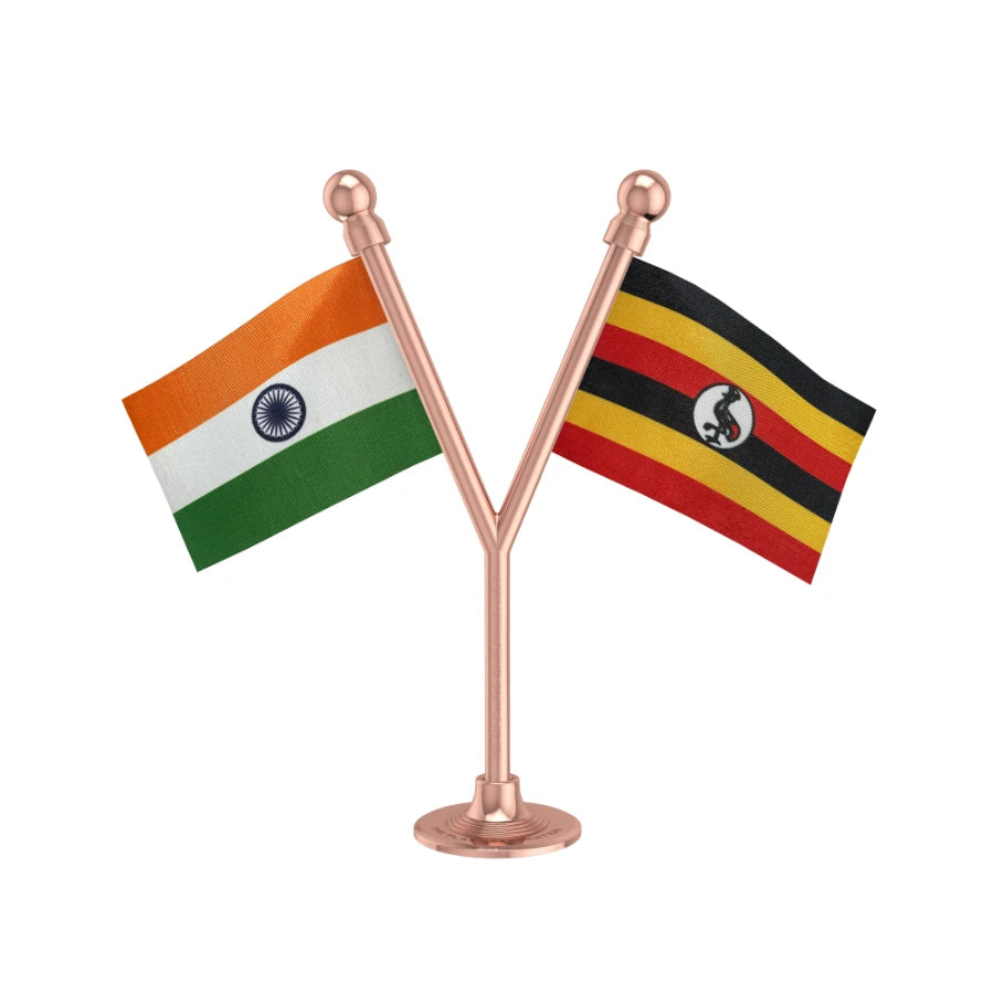 India & Uganda Dual Car Dashboard Flag of 2in x 3in With A Plastic Base