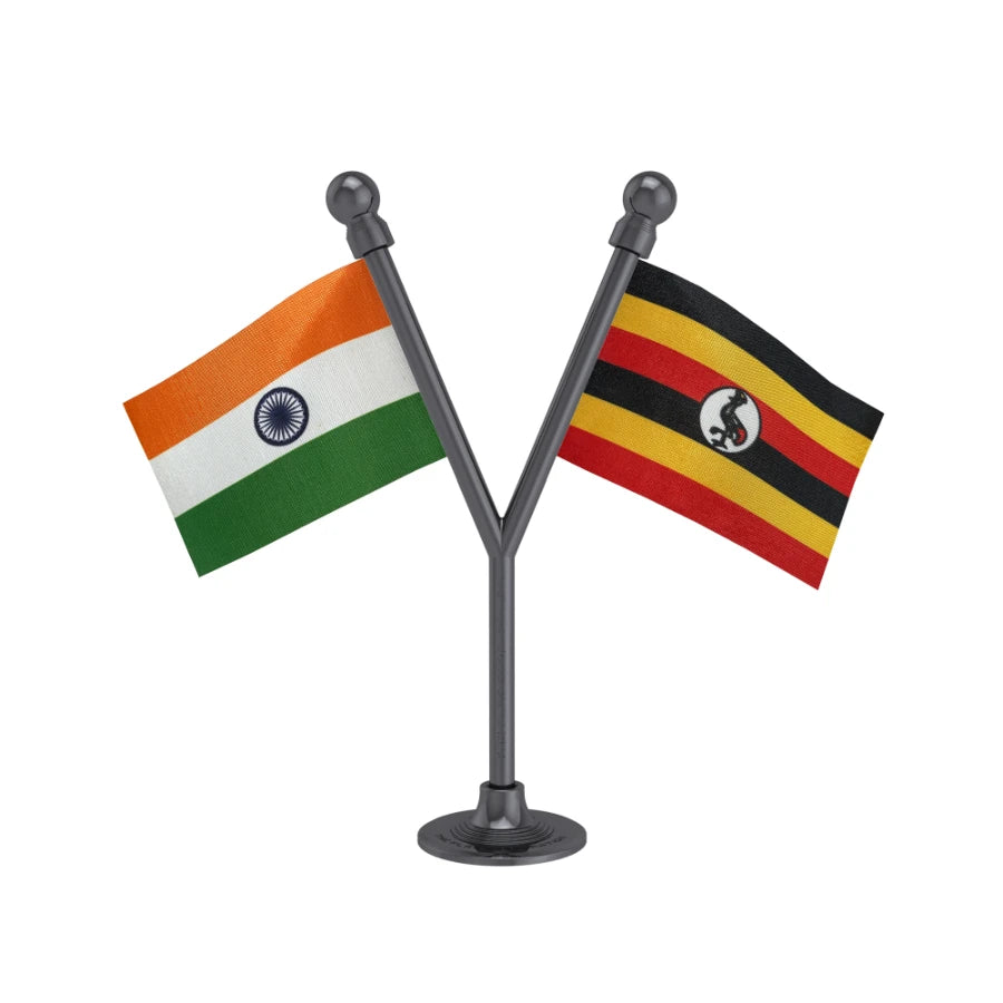 India & Uganda Dual Car Dashboard Flag of 2in x 3in With A Plastic Base