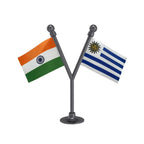 India & Uruguay Dual Car Dashboard Flag of 2in x 3in With A Plastic Base