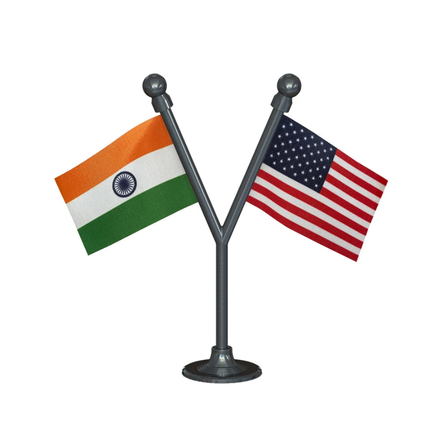 India & USA United States of America Dual Car Dashboard Flag of 2in x 3in With A Plastic Base