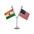 India & USA United States of America Dual Car Dashboard Flag of 2in x 3in With A Plastic Base