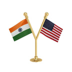 India & USA United States of America Dual Car Dashboard Flag of 2in x 3in With A Plastic Base