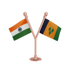 India & Saint Vincent & Grenadines Dual Car Dashboard Flag of 2in x 3in With A Plastic Base