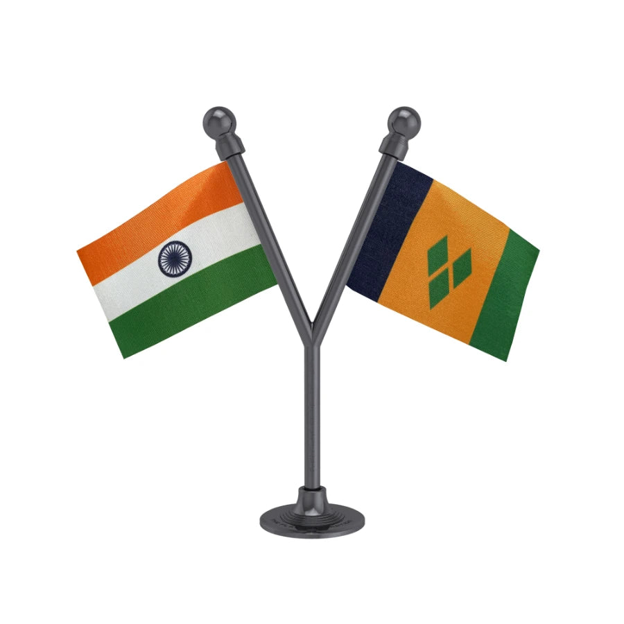 India & Saint Vincent & Grenadines Dual Car Dashboard Flag of 2in x 3in With A Plastic Base
