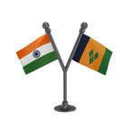 India & Saint Vincent & Grenadines Dual Car Dashboard Flag of 2in x 3in With A Plastic Base