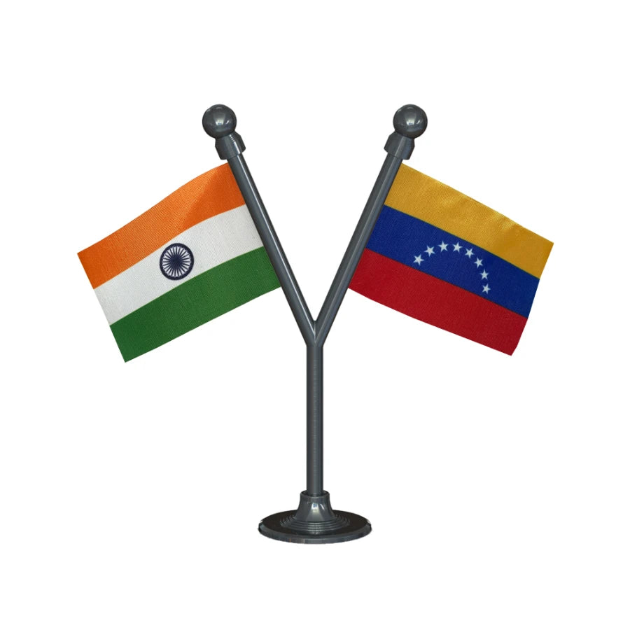 India & Venezuela Dual Car Dashboard Flag of 2in x 3in With A Plastic Base