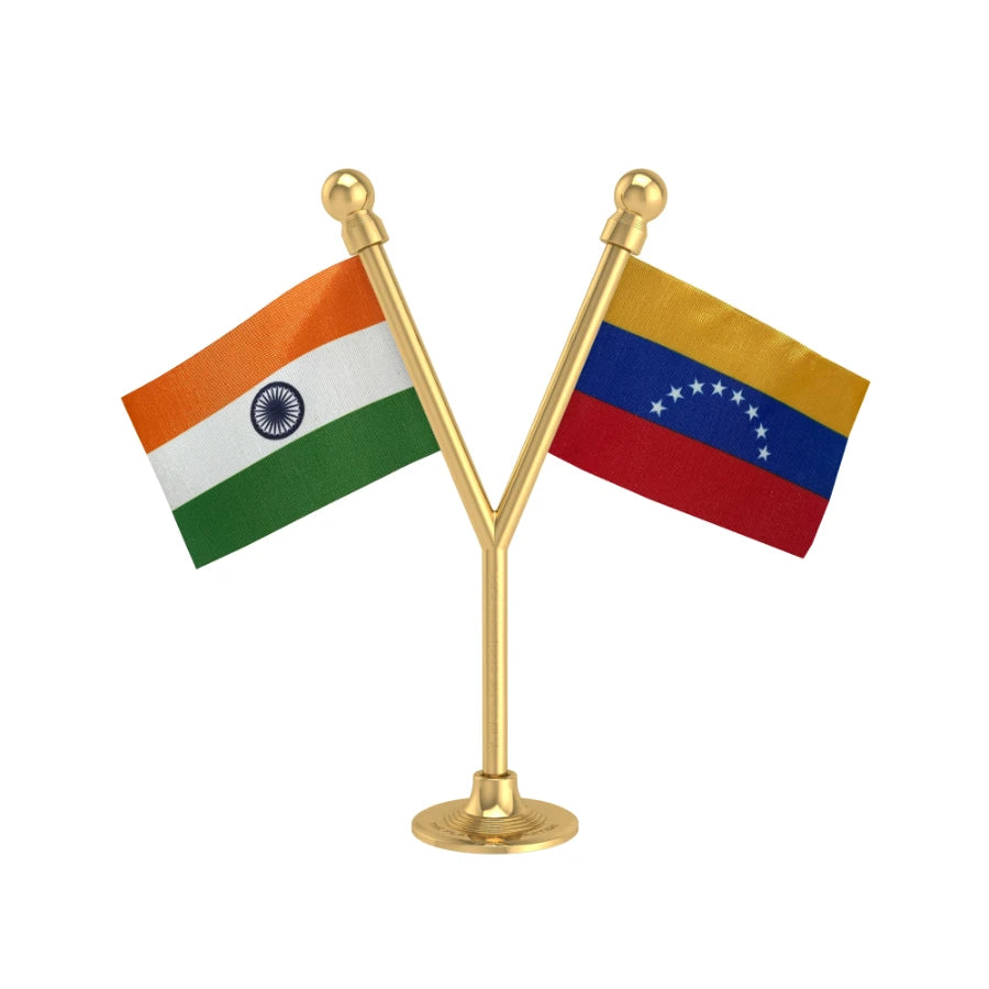 India & Venezuela Dual Car Dashboard Flag of 2in x 3in With A Plastic Base