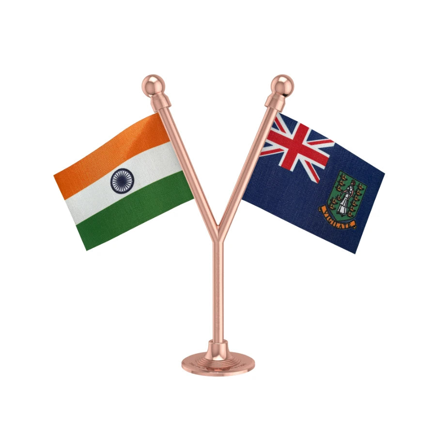 India & British Virgin Islands Dual Car Dashboard Flag of 2in x 3in With A Plastic Base
