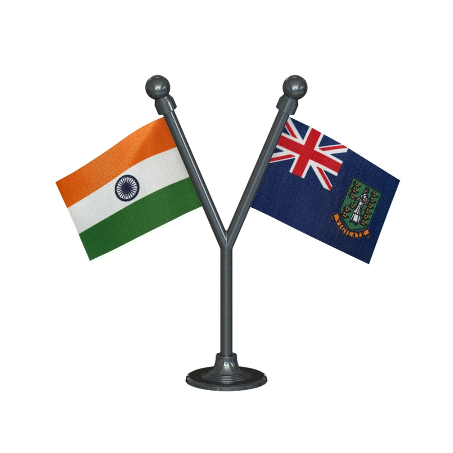 India & British Virgin Islands Dual Car Dashboard Flag of 2in x 3in With A Plastic Base