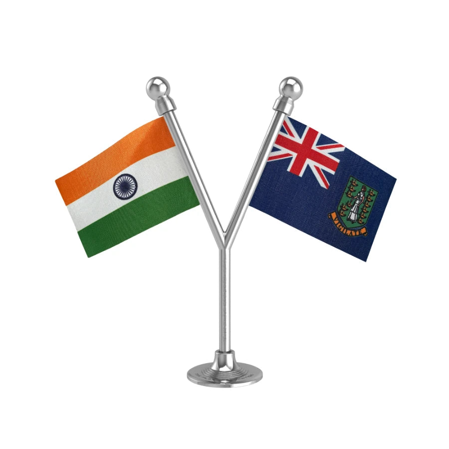 India & British Virgin Islands Dual Car Dashboard Flag of 2in x 3in With A Plastic Base