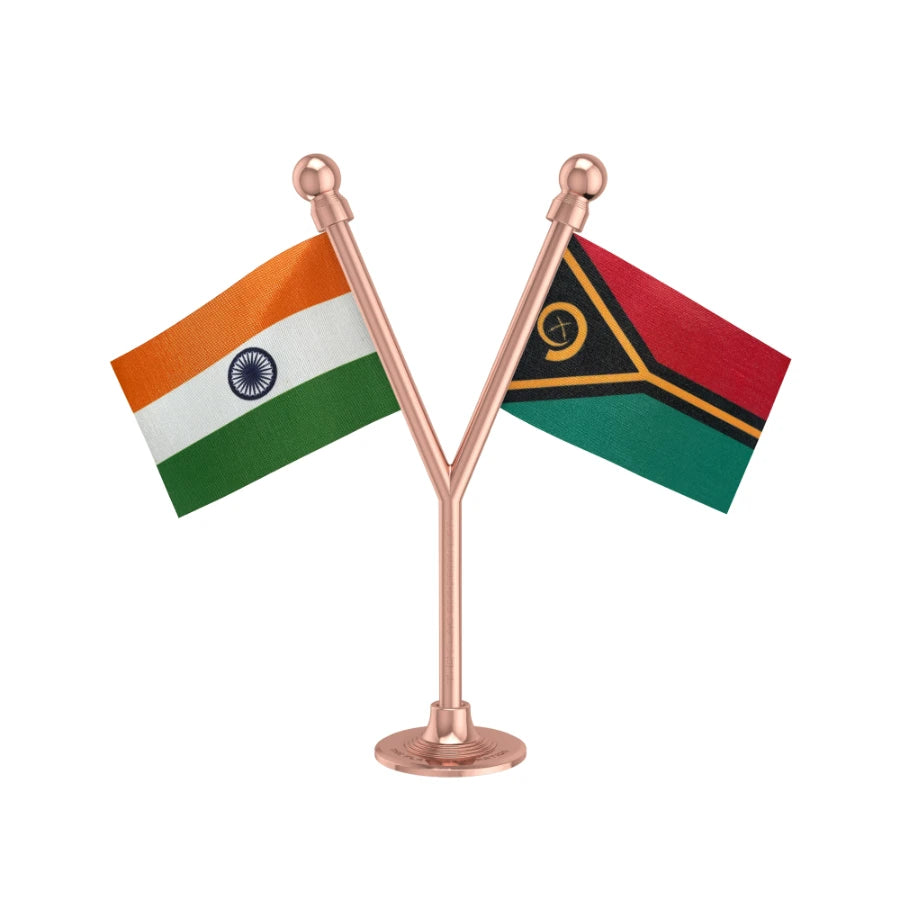 India & Vanuatu Dual Car Dashboard Flag of 2in x 3in With A Plastic Base