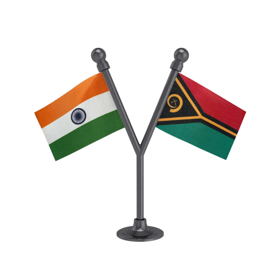 India & Vanuatu Dual Car Dashboard Flag of 2in x 3in With A Plastic Base