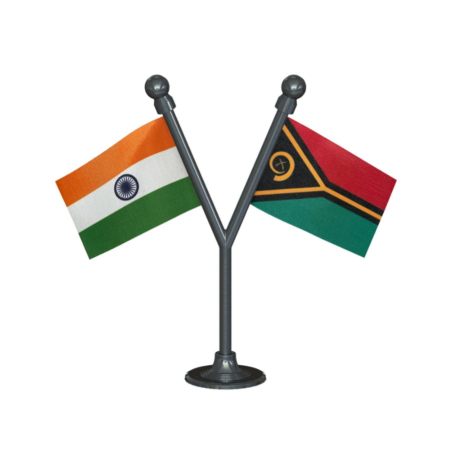 India & Vanuatu Dual Car Dashboard Flag of 2in x 3in With A Plastic Base