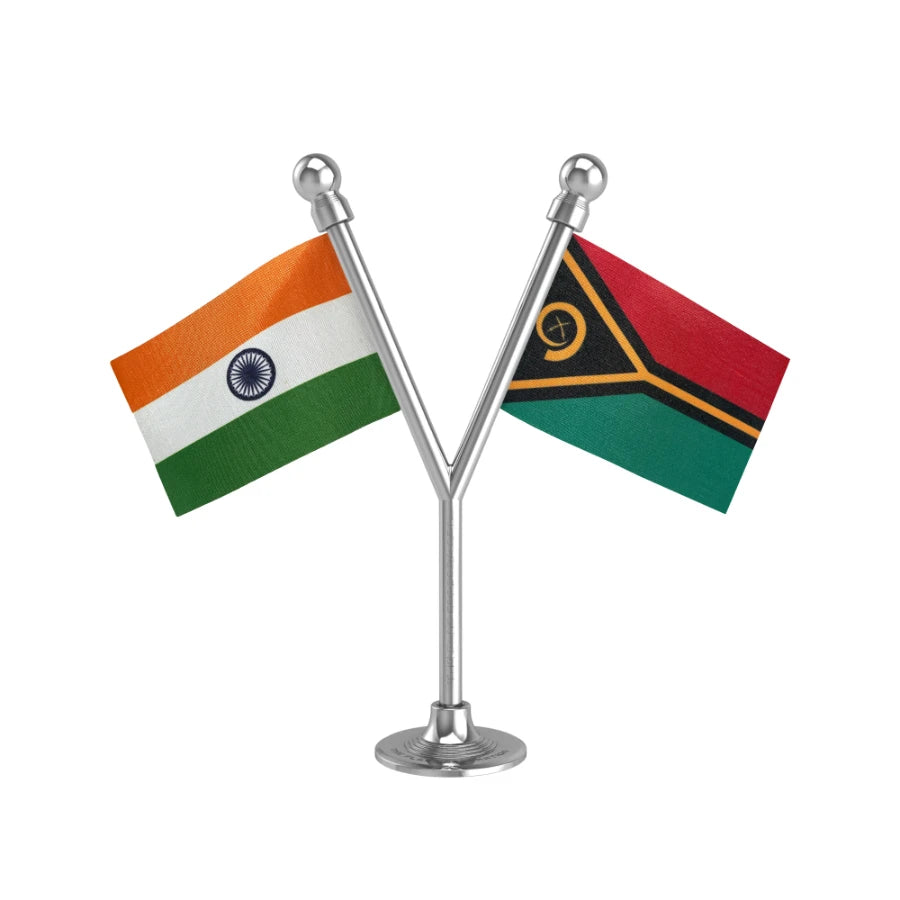 India & Vanuatu Dual Car Dashboard Flag of 2in x 3in With A Plastic Base