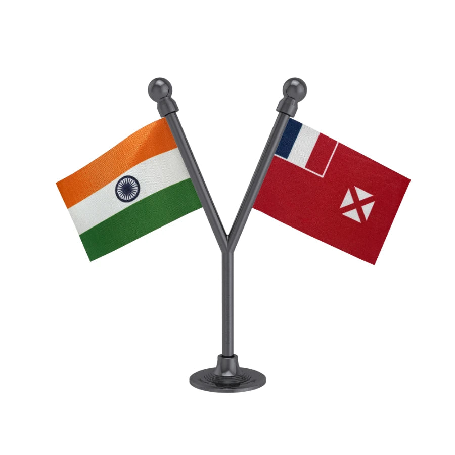 India & Wallis & Futuna Islands Dual Car Dashboard Flag of 2in x 3in With A Plastic Base