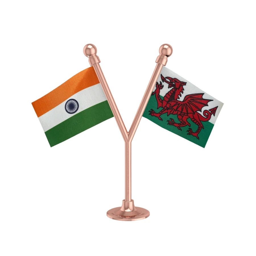 India & Wales Dual Car Dashboard Flag of 2in x 3in With A Plastic Base
