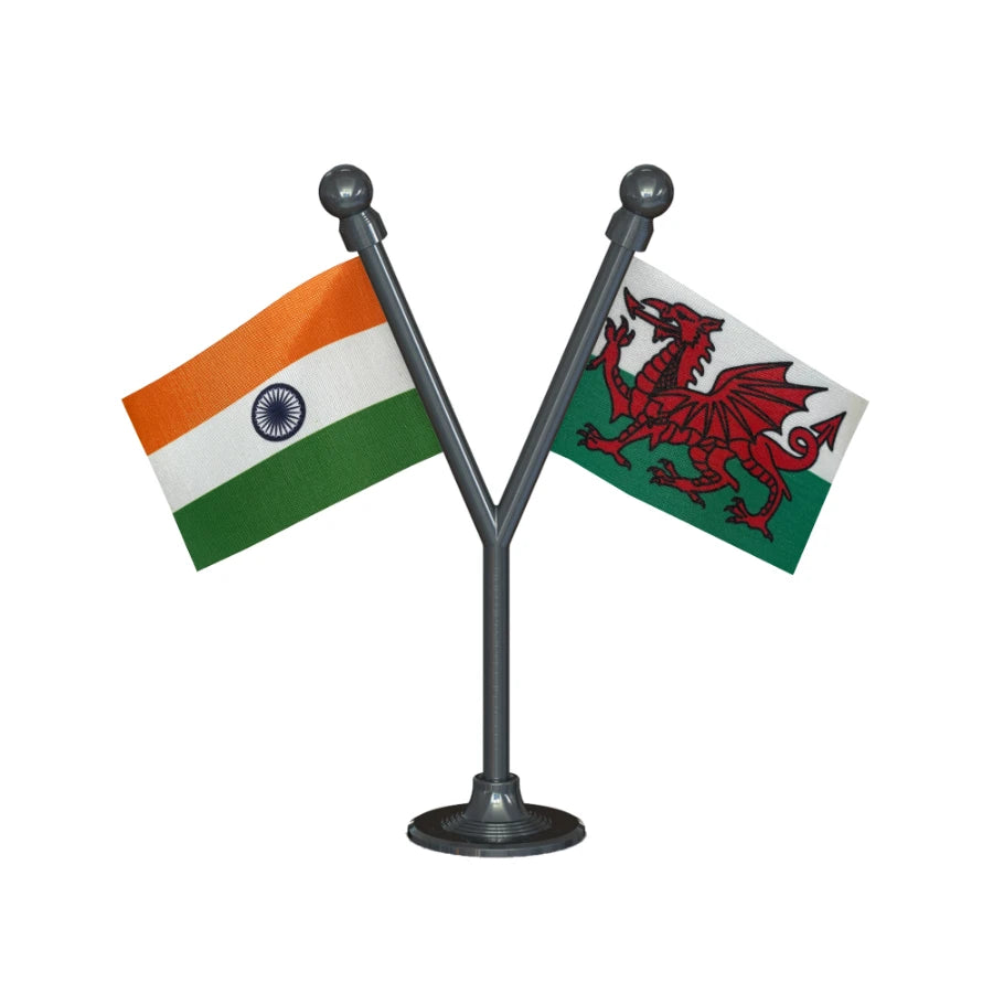 India & Wales Dual Car Dashboard Flag of 2in x 3in With A Plastic Base