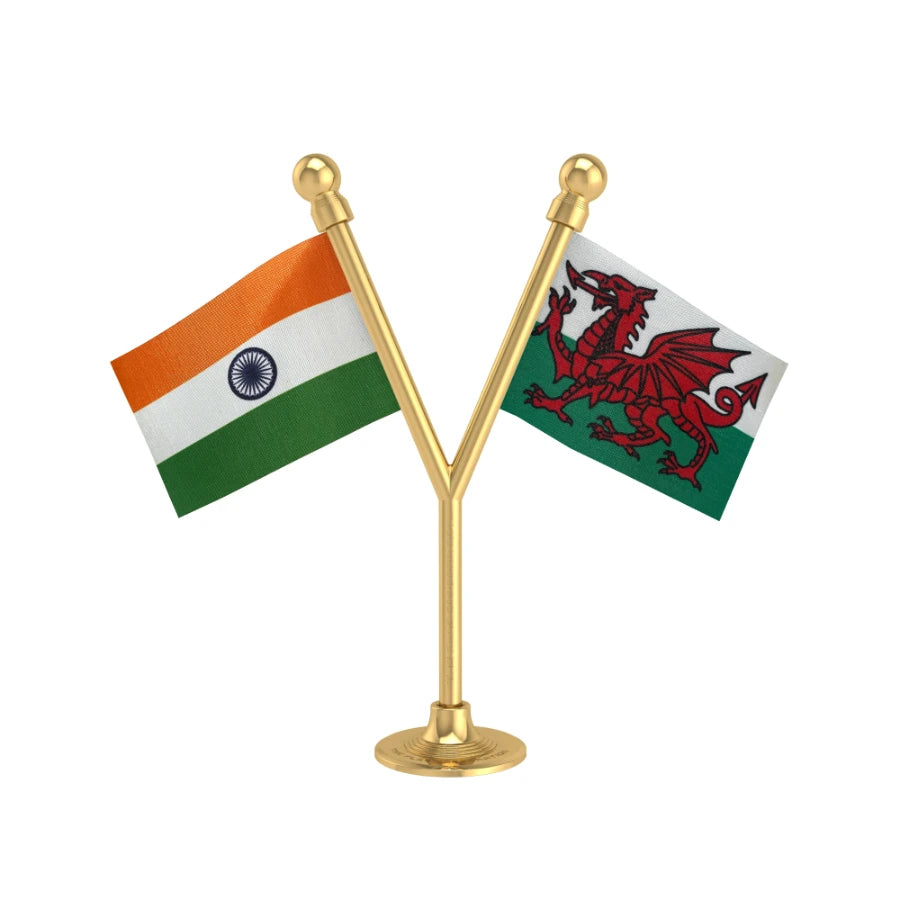India & Wales Dual Car Dashboard Flag of 2in x 3in With A Plastic Base
