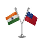 India & Samoa Dual Car Dashboard Flag of 2in x 3in With A Plastic Base