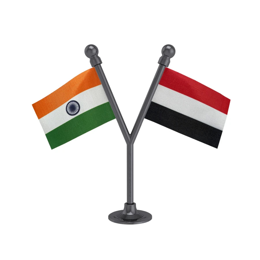 India & Yemen Dual Car Dashboard Flag of 2in x 3in With A Plastic Base