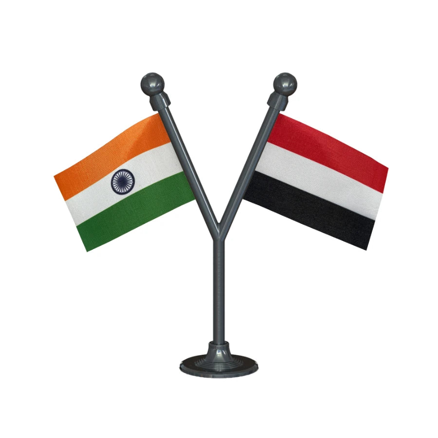 India & Yemen Dual Car Dashboard Flag of 2in x 3in With A Plastic Base