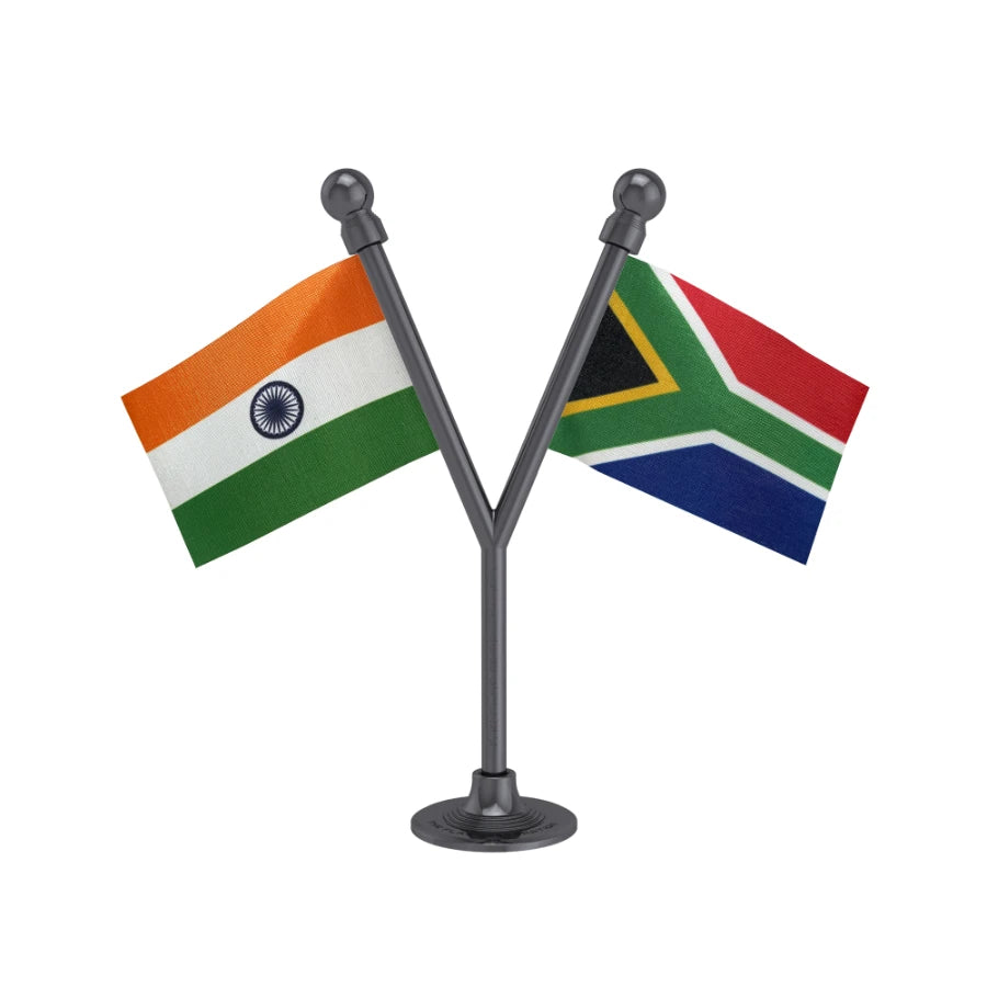 India & South Africa Dual Car Dashboard Flag of 2in x 3in With A Plastic Base