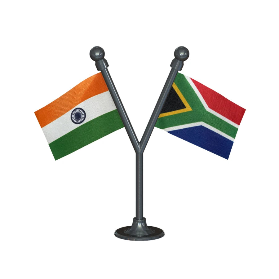 India & South Africa Dual Car Dashboard Flag of 2in x 3in With A Plastic Base