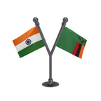 India & Zambia Dual Car Dashboard Flag of 2in x 3in With A Plastic Base
