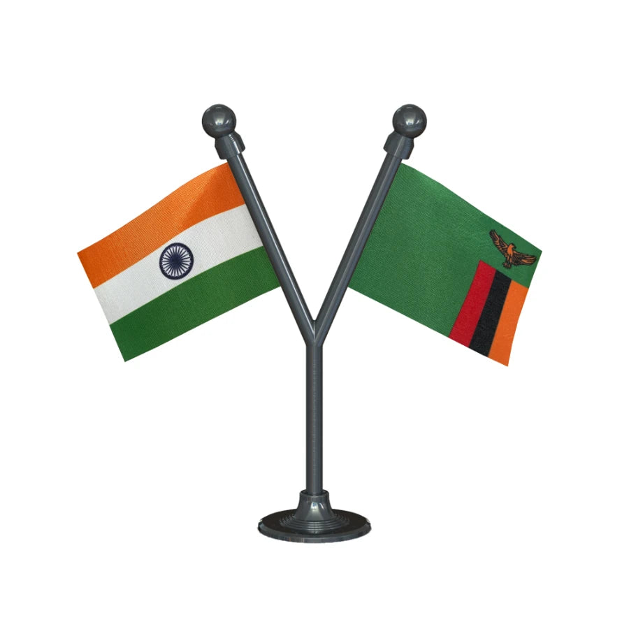 India & Zambia Dual Car Dashboard Flag of 2in x 3in With A Plastic Base