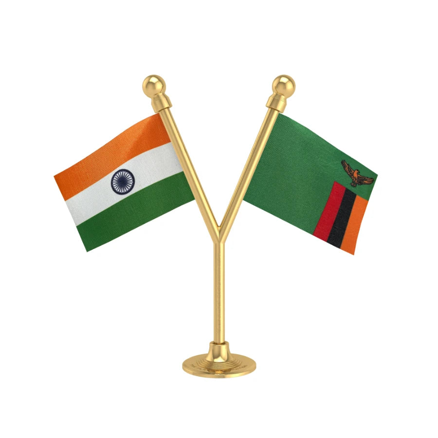 India & Zambia Dual Car Dashboard Flag of 2in x 3in With A Plastic Base