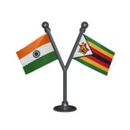 India & Zimbabwe Dual Car Dashboard Flag of 2in x 3in With A Plastic Base