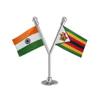 India & Zimbabwe Dual Car Dashboard Flag of 2in x 3in With A Plastic Base