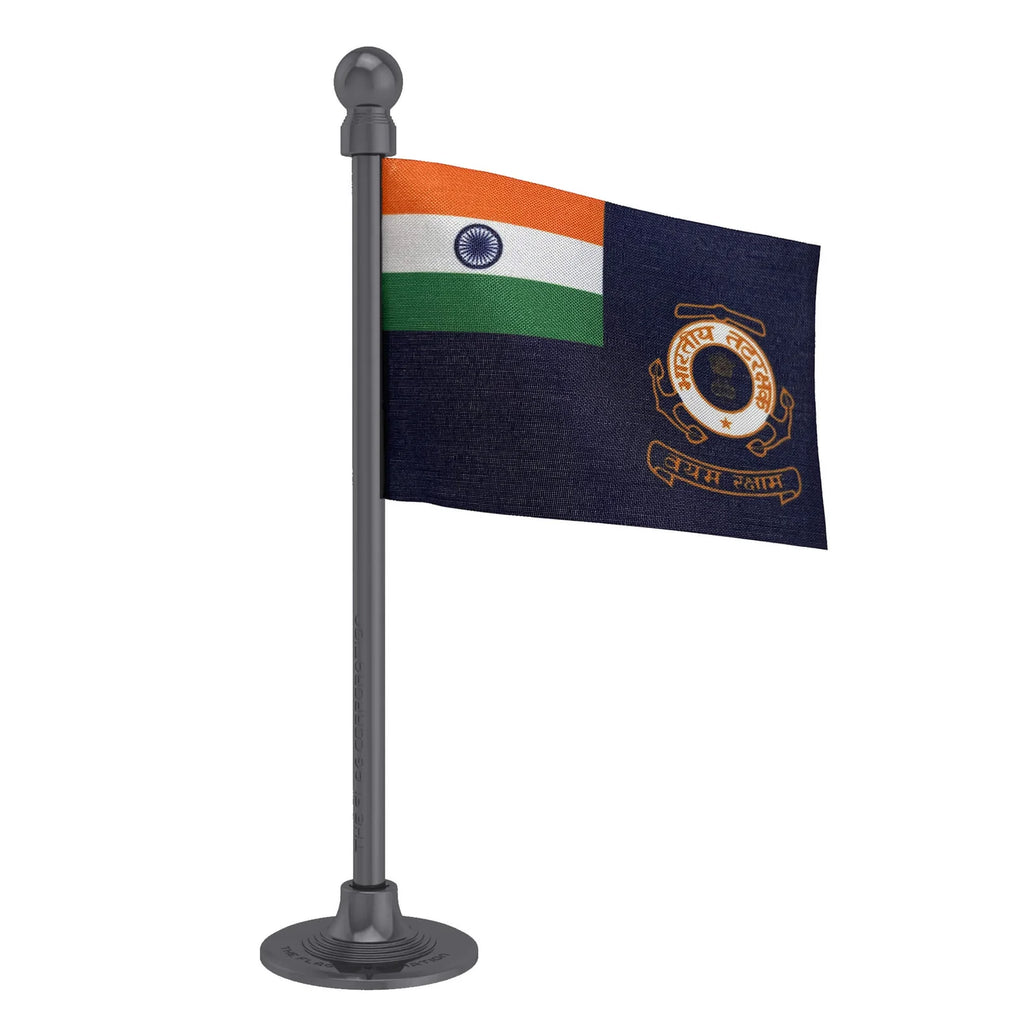 Indian Coast Guard Car Dashboard Flag of 2in x 3in With A Steel or Plastic Base