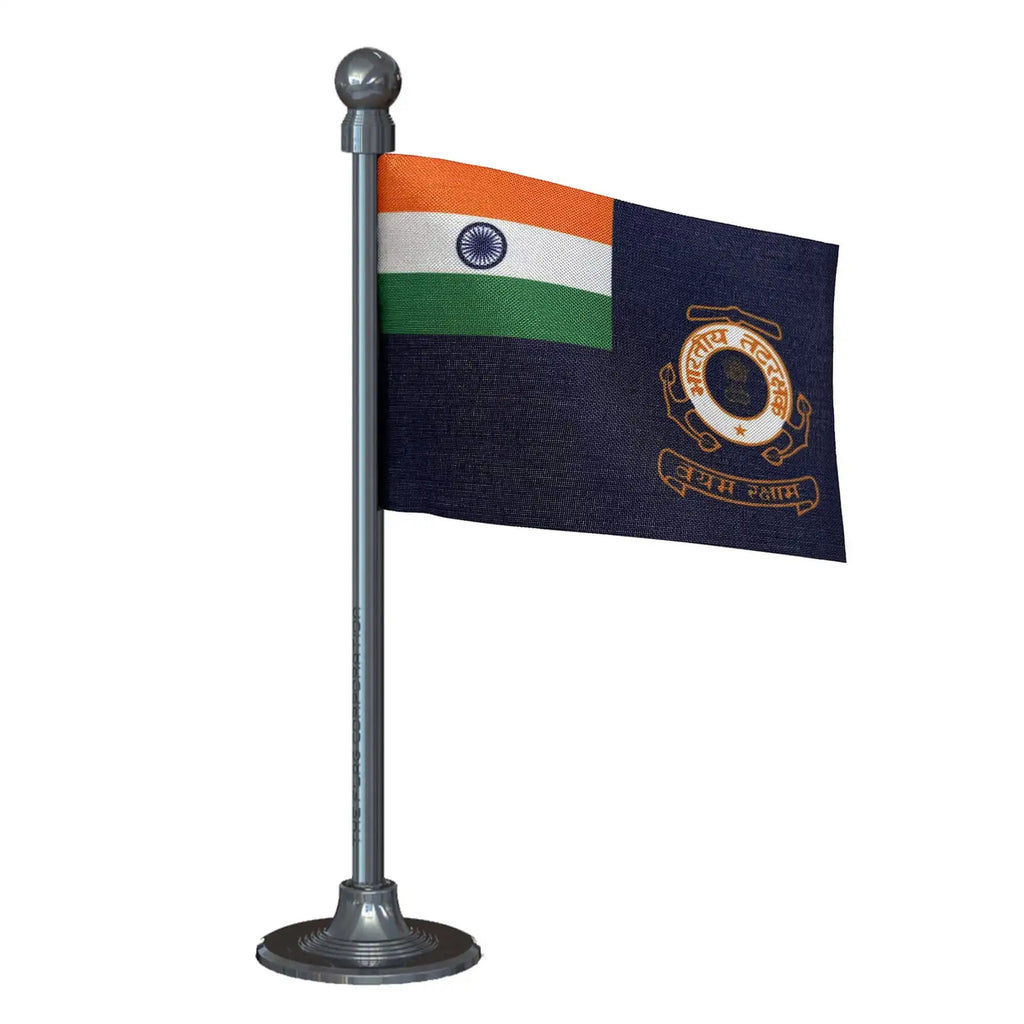 Indian Coast Guard Car Dashboard Flag of 2in x 3in With A Steel or Plastic Base